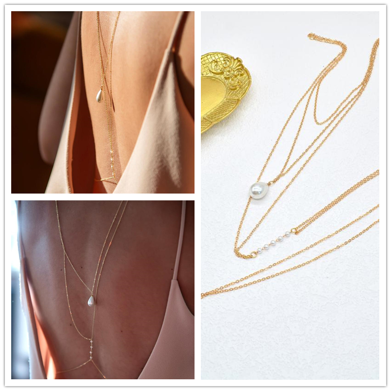 Women Accessories Dropshipping - 【DJyoe】Simple Multilayer Pearl Back Drop Chain